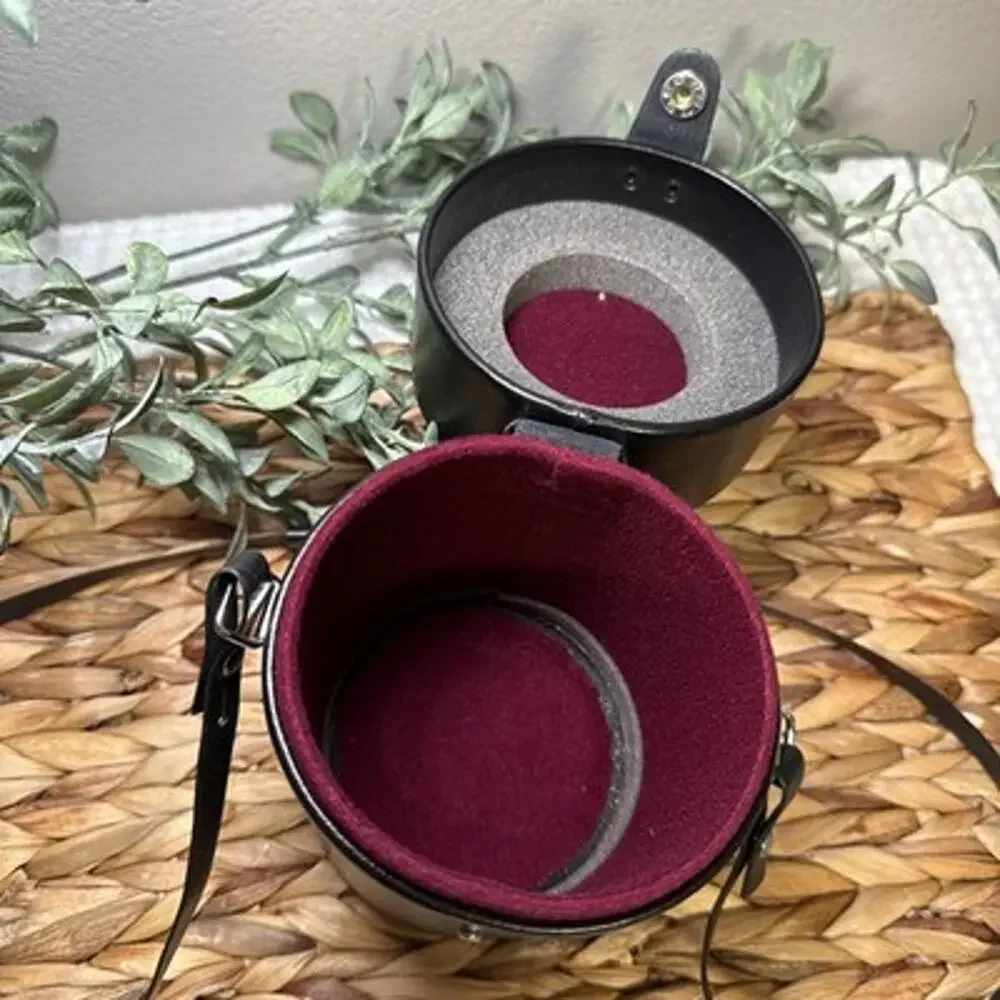 Pentax HE 169 Camera Lens Case Black Felt Lining Snap Closure Strap Japan Vtg